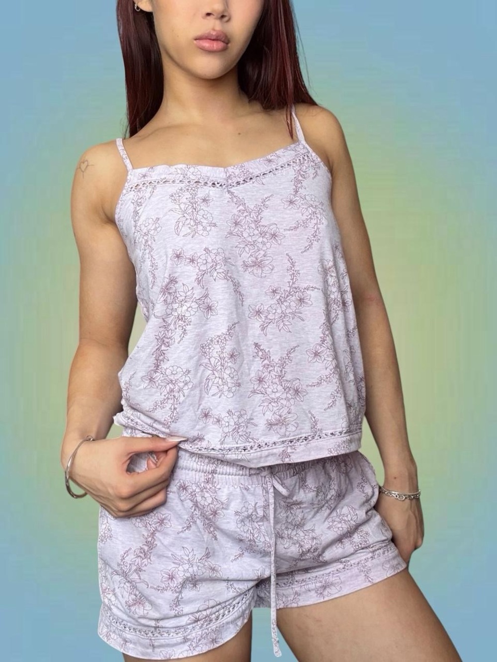 La Vie En Rose Lavender Floral Lace-Trim Cami & Shorts Set - Picture 2 of 5
